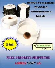 20 Rolls 30336 Multipurpose Labels Waterproof EL40 Compatible Dymo® LabelWriters