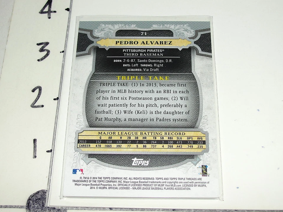 2014 Triple Threads PEDRO ALVAREZ #71 Sapphire Variant/25 Pittsburgh PIRATES - Image 2 of 2