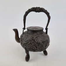 Vintage Chinese Miniature Bronze Teapot Water Dropper Decorated With Dragons