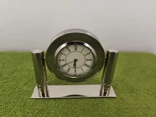 Chrome Swivel Desk Clock Shelf Round USPS Engraved 5" wide 4" tall Post Office 