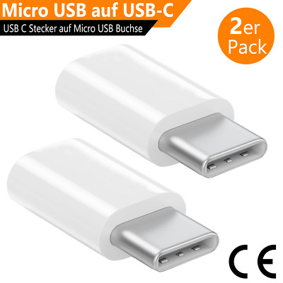 2x Adapter Micro USB auf USB C Typ-C Stecker wandelt USB 2.0 Typ B zu USB 3.1