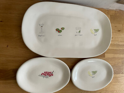 Rae Dunn Keramik Serviertablett 35 cm und 2 Beilagen 19,5 cm Gin & Tonic, Martini