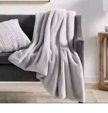 Threshold Gray Faux Fur Blanket Throw 50" x 60" NEW