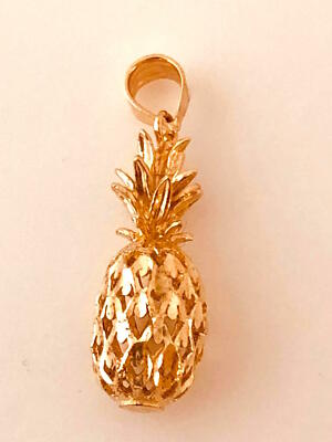14K Solid Rose Gold 3D Pineapple Charm W:1/4  (7.5 mm) Length: 22.4 mm C279-70