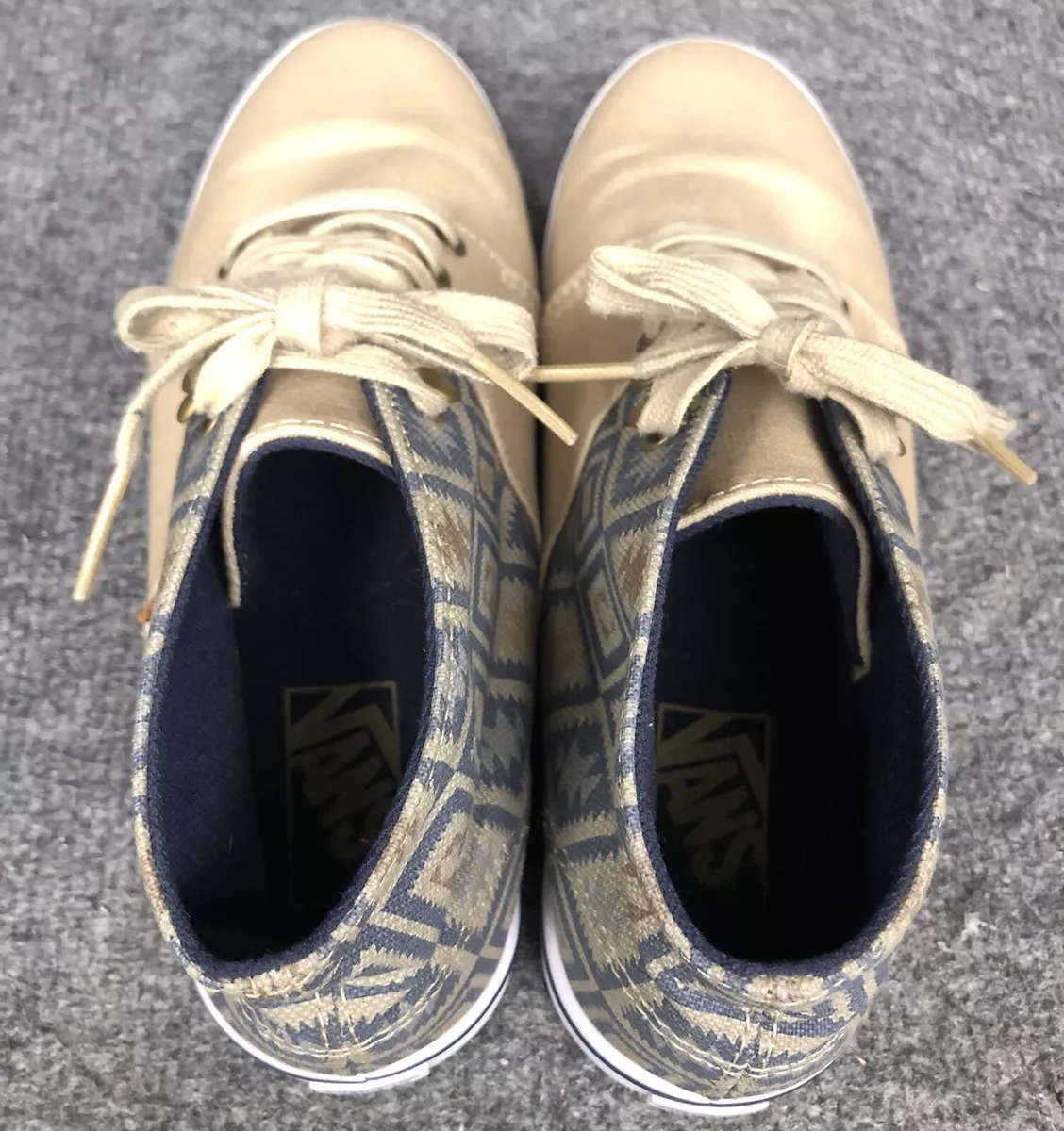 Vans Off the Wall Tan Geometric Chukka Mid Top Shoes Womens Sz 9.5 Near Mint