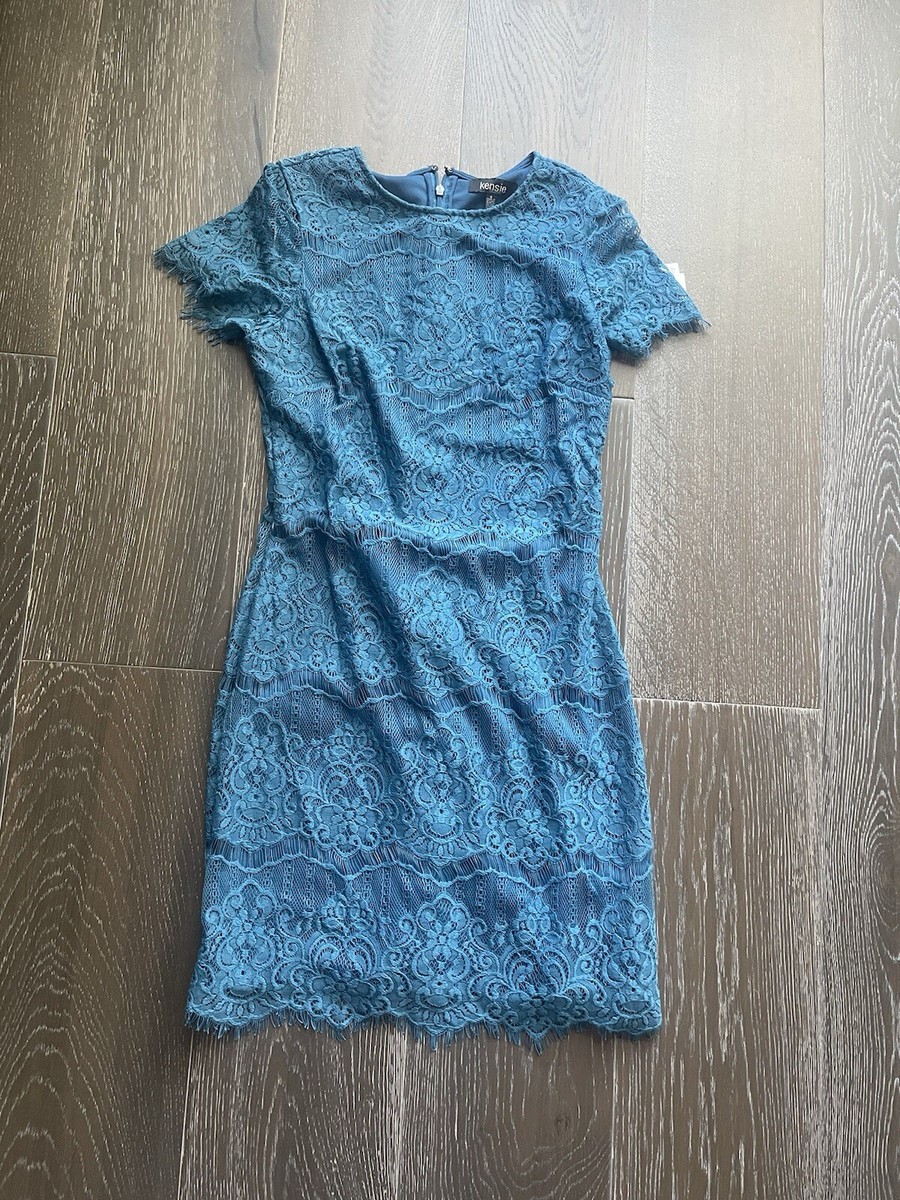 Kensie Women's Scallop Lace Sheath Dress Blue Size 0