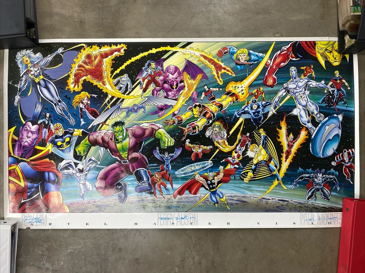 Marvel Master Vision 1991 Poster Signed by T Austin D Lim & P