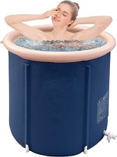 Portable Ice Bath tub Hot Cold Plunge Tub Pool Foldable Large size +Cover(Blue）