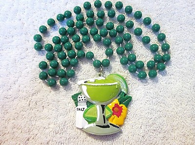COOL ''MARGARITA GLASS'' with LIME & SALT MARDI GRAS NECKLACE BEAD BUFFETT (B190)