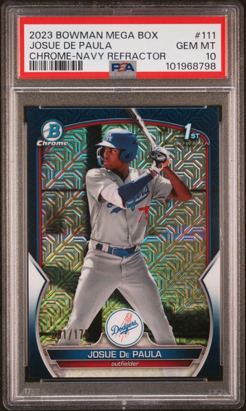 2023 Bowman Chrome 1st Mega /175 Navy Mojo Refractor Josue De Paula PSA 10 Gem