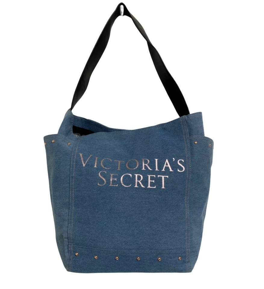 Bolso de Viaje Victoria's Secret Jean Azul Denim Playa Fin de Semana Grande Foto 2 de 4