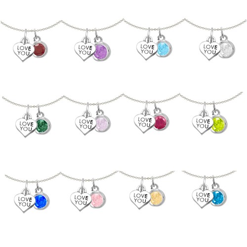 Collier breloque étoiles précieuses en argent sterling « Love You » et pierre de naissance - Photo 1/39