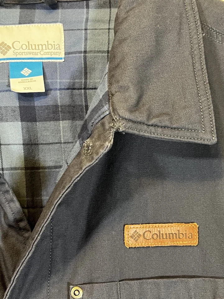 Columbia Lodge Chore Coat Jacket Mens XXL Navy Blanket Leather Patch Canvas 90s - Image 3 of 4