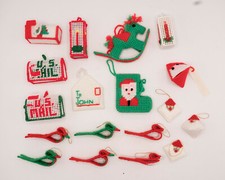 Vintage Lot of 18 Christmas Ornaments Plastic Canvas Yarn Needlepoint Handmade
