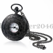 Men Women Portable Roman Numerals Scale Quartz Pocket Watch with Chain 14"