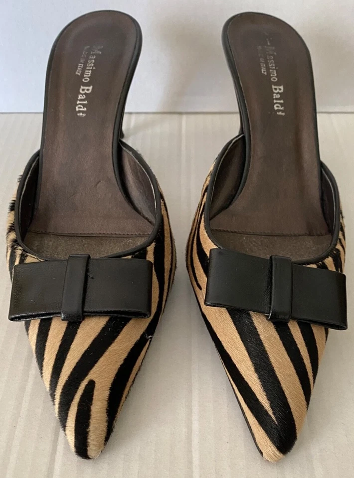 Massimo Baldi women' calf hair pointed toe mules heels 7.5 size - Image 2 of 4