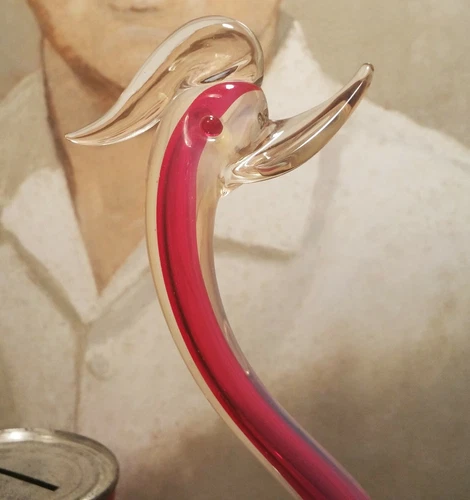 PINK OPALESCENT! vtg italian murano table art glass bird sculpture mcm statue