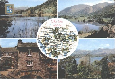 Vintage Lake District Postkarte Sanderson & Dixon topographisch UK Ansicht