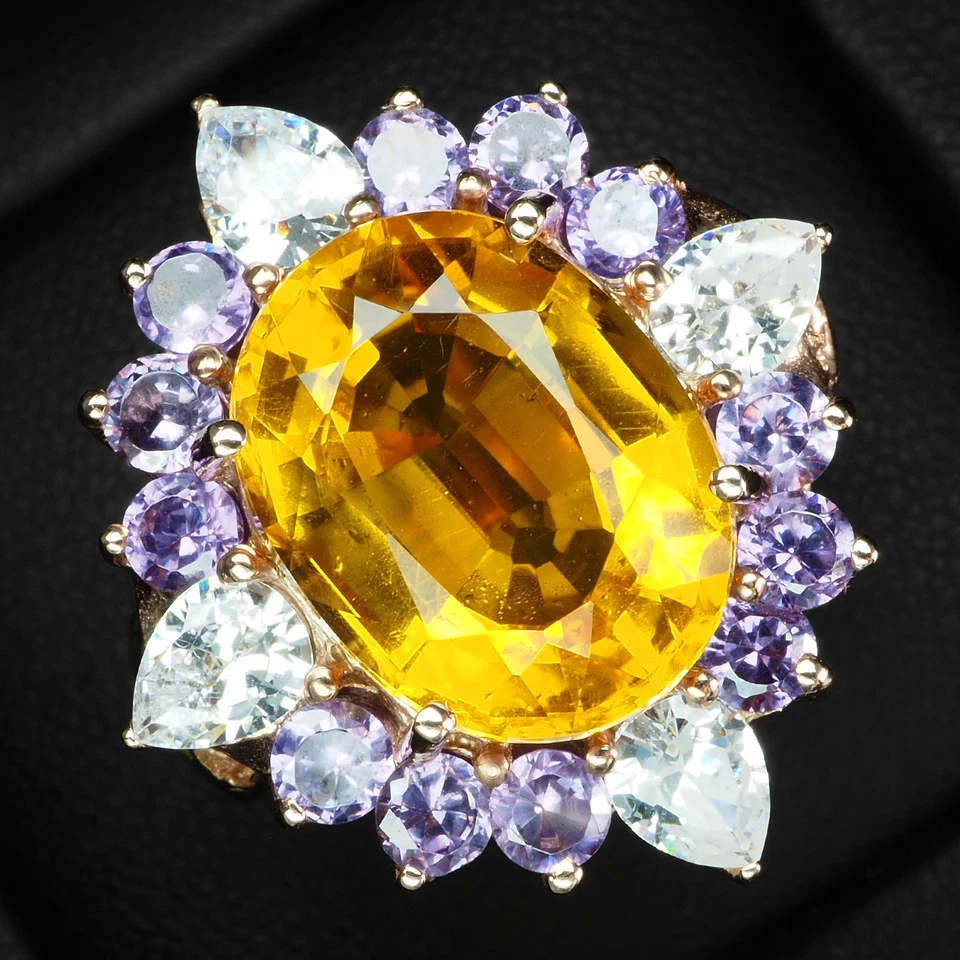 Anillos vibrantes de plata de ley 925 de 7,56 quilates con zafiro amarillo dorado regalo de San Valentín Foto 2 de 4