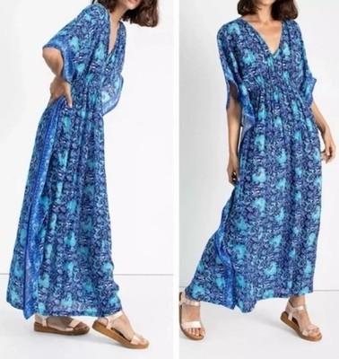 Rujuta Sheth Marie Cinch Kaftan Dress Floral Blue Size M/L