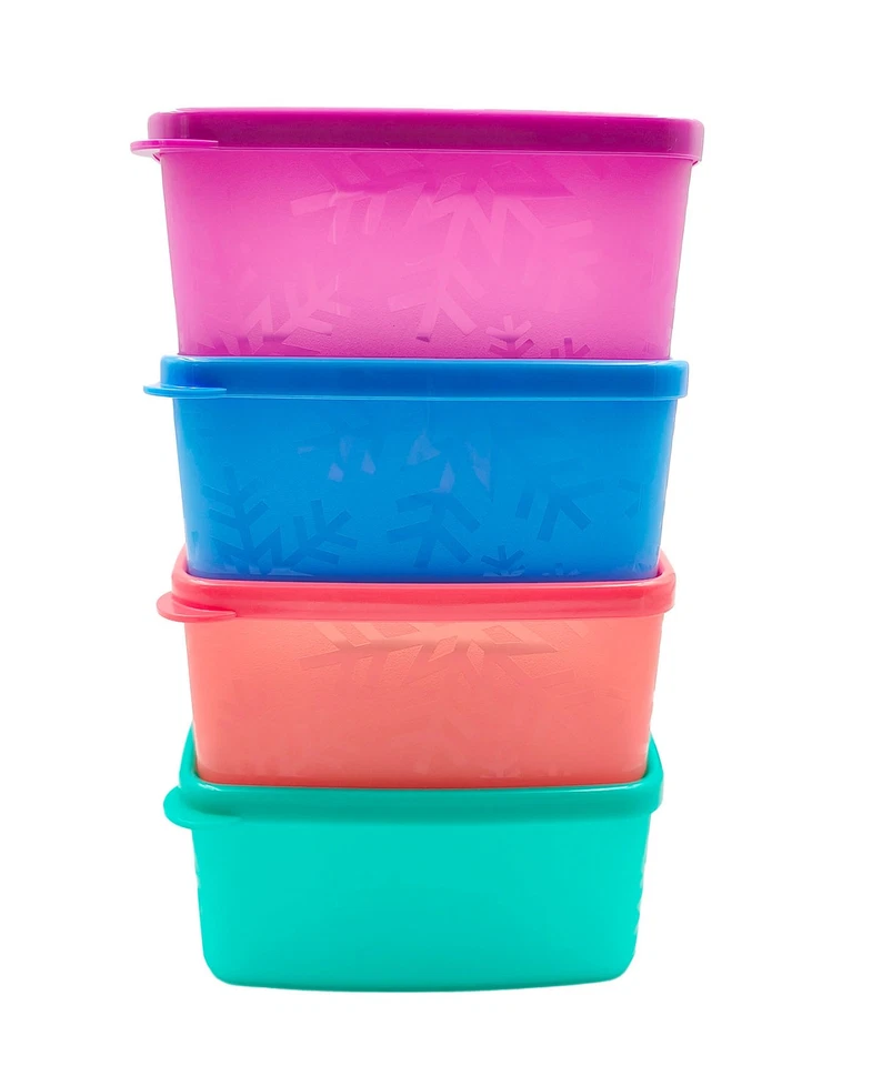 Tupperware Snowflake Freezer Small Square Round Plastic Containers 400ml (4) Set - Image 2 of 4