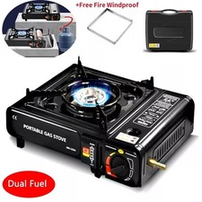 3500W Black Portable Camping Stove Propane Butane Dual Fuel Stove W/ Case
