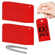 100 Pcs Red Tags with String Blank Shipping 4 3/4" x 2 3/8",