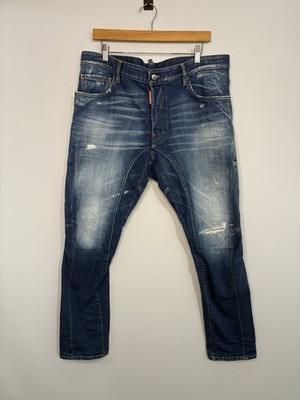 Dsquared2 Medium Easy Wash Tidy Biker Jeans Blue Distressed Panelled Men s Sz 54