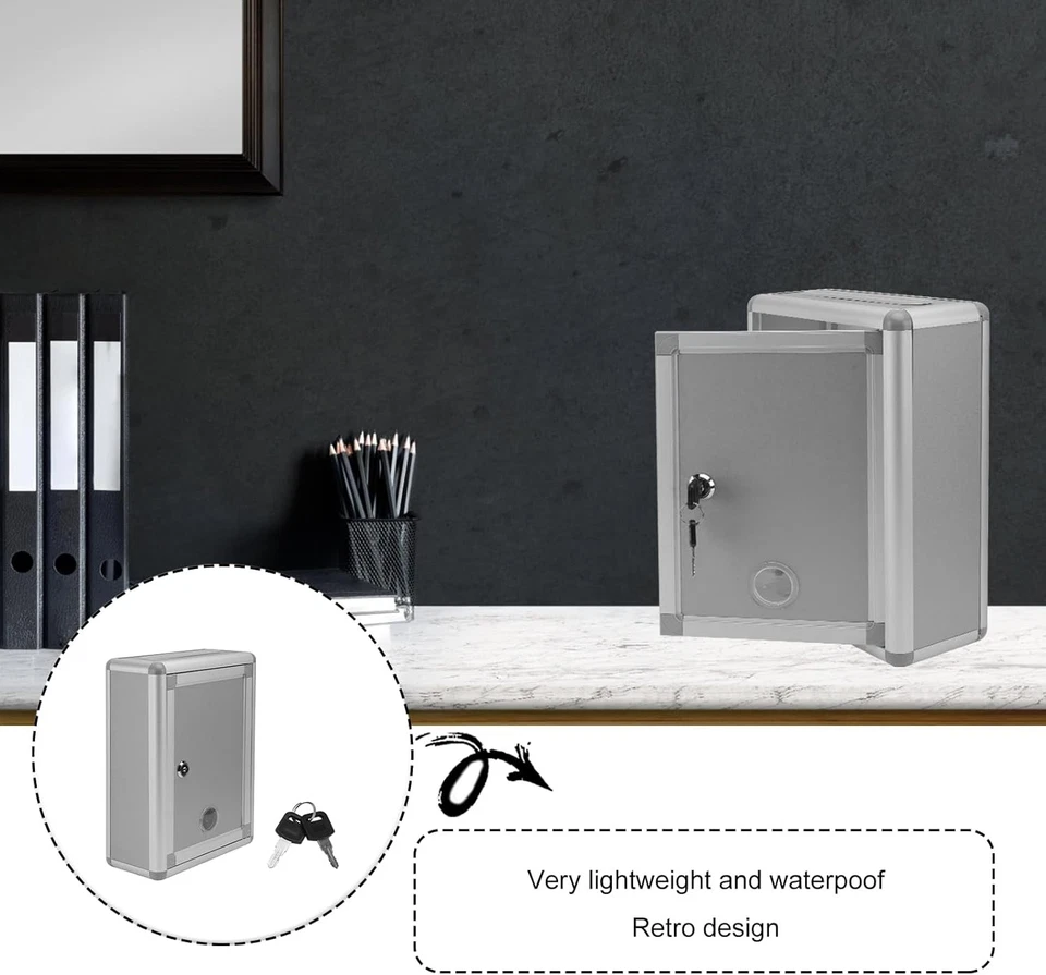 NUOBESTY 1pc Wall Hanging Aluminum Alloy Post Box Wall-Mounted Mailbox Silver  - Image 4 of 4