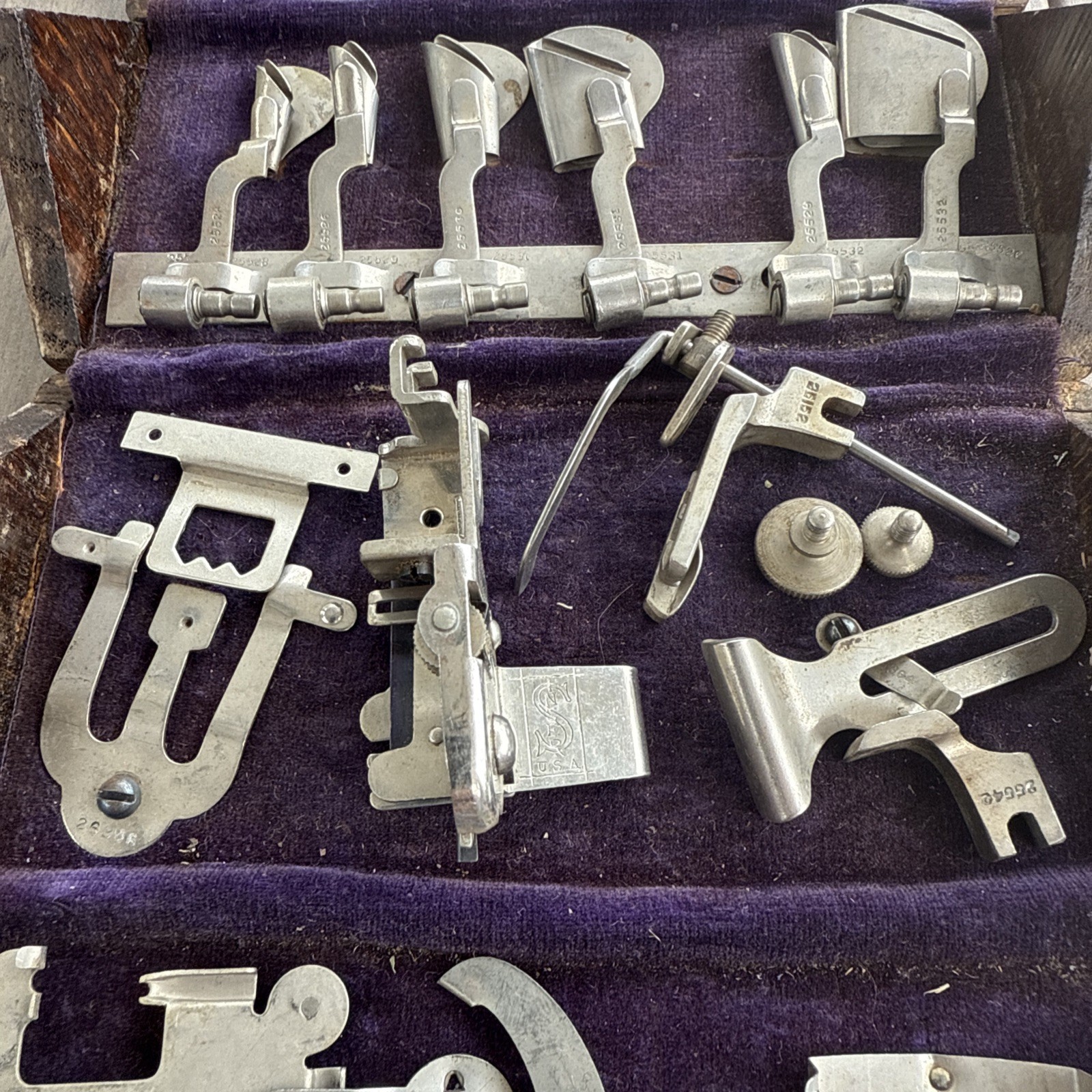 Antique Singer Sewing 1889 Oak Puzzle Styling Box with Attachments