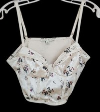 Haute Monde Floral Velvet Corset Top M Ivory Cream Bustier Coquette Whimsigoth