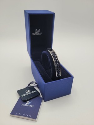 NEW Swarovski Intervalle Blue Crystal Leather Bangle Stainless Steel w/ Gift Box