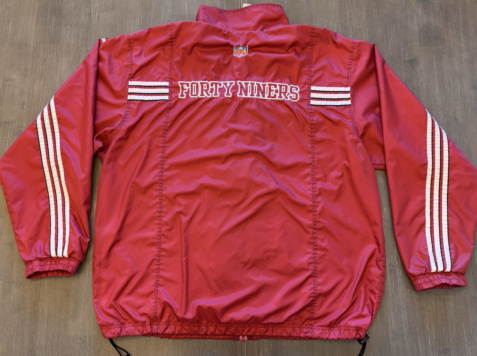 VTG San Francisco 49ers Jacket Mens XL Red Full Zip NFL Football Drawstring Logo