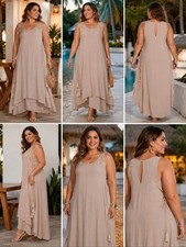 LUNIK Boho Embroidered High Low Maxi Dress Large Beige Blush Rayon Tassel Fiesta
