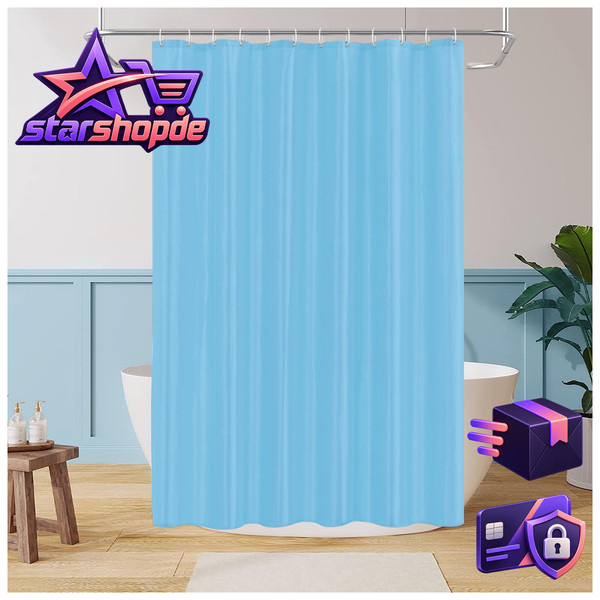 Badevorhang 180X200Cm Polyester Wasserdicht Anti-Schimmel Duschvorhang Blau-image