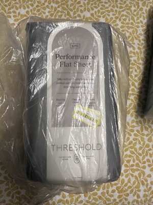 NEW Threshold KING 400 Thread Count Performance Flat Sheet Metallic Grey
