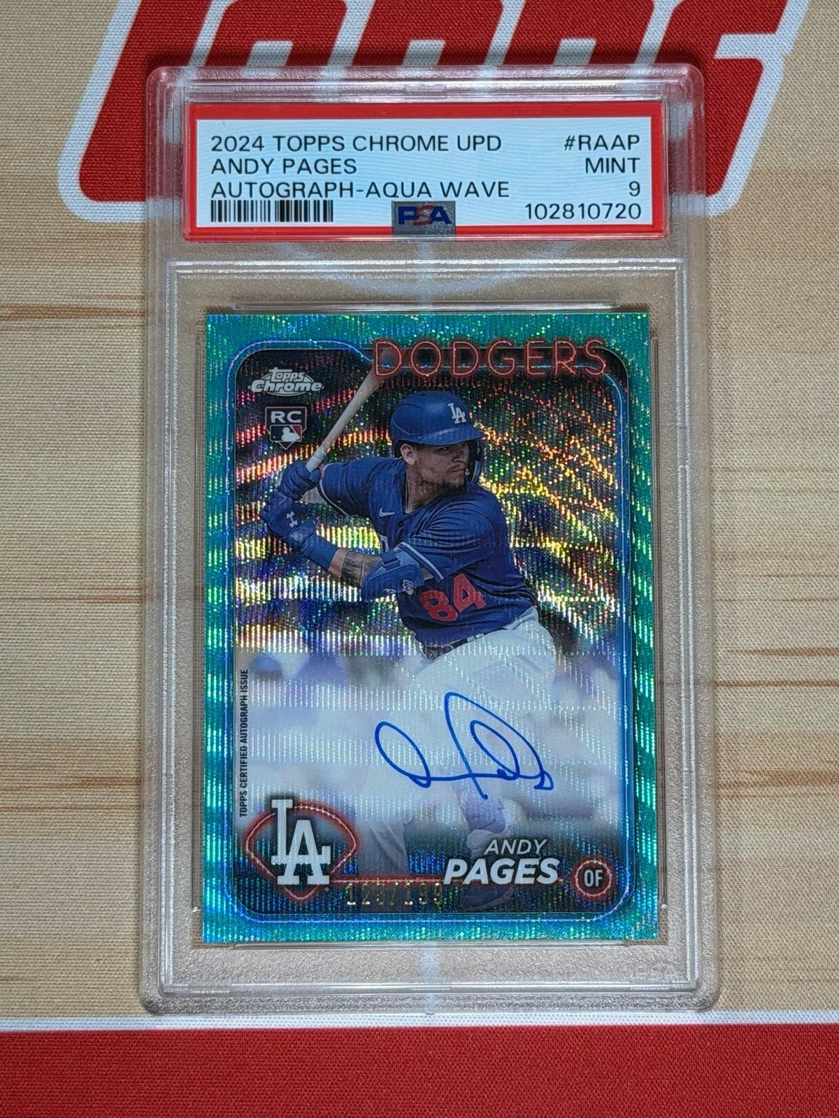 2024 Topps Chrome Update - Andy Pages Aqua Wave Auto /199 Psa 9