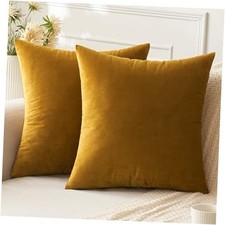 Pack of 2 Velvet Fall Pillow Covers Throw 18" x 18" Pack of 2 Mustard Yellow