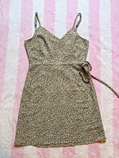 Women’s S Beige/Black Leopard Animal Print Strappy V-Neck Slip Mini Dress