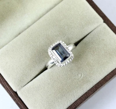 Bague certifiée AGI pierre précieuse saphir naturelle coupe émeraude de... - Photo 1/4