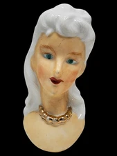 VINTAGE JAPAN 1950s-1960s UCAGCO WOMAN LADY HEAD VASE w GOLD NECKLACE