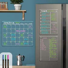 Clear Non-Magnetic Calendar Set for Fridge - Dry Erase Transparent Monthly, Week