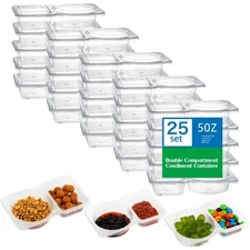 Double Compartment Condiment Containers with Lids 5oz Disposable Snack