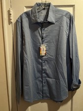 Robert Graham Wayfarer Classic Fit Mens Blue Stretch Button Up Shirt Sz L NWT