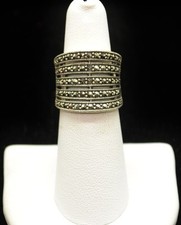 Sterling Silver Layered Dark Stones Ring SZ 5.75 FMD330