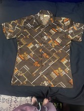 Vintage 1970's Sz L Paul Howard California Disco Shirt Polyester Brown Floral