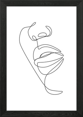 Sexy Frau Gesicht Lippen Linien Gerahmtes Wandbild Poster Leinwanddruck Bild