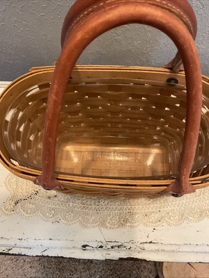 LONGABERGER ハンドメイド　カゴバッグ Longaberger Small Boardwalk Basket Handbag Leather Strap Plastic