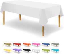 12 Pack White Plastic Tablecloths 54x108 Inch Rectangle Disposable Party Covers