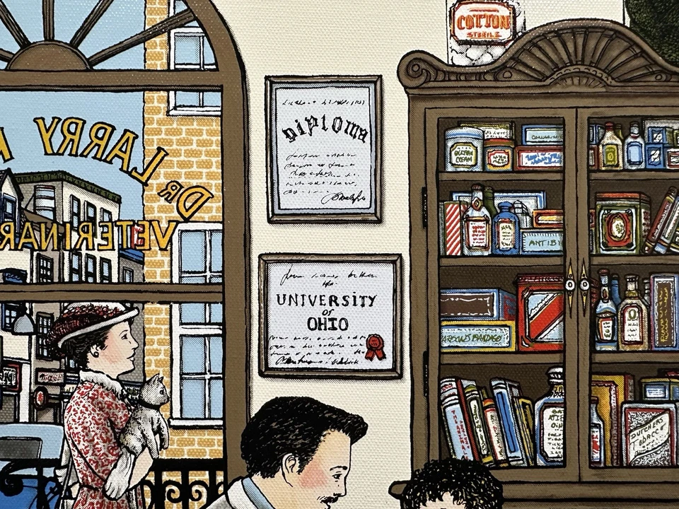 Serigrafía enmarcada H. Hargrove pintura al óleo sobre lienzo 72/1500 primer chequeo veterinario Foto 4 de 4